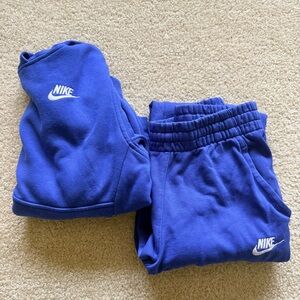 Nike Club Fleece Blue Pullover Hoodie and Pant with White Swoosh SET Youth M